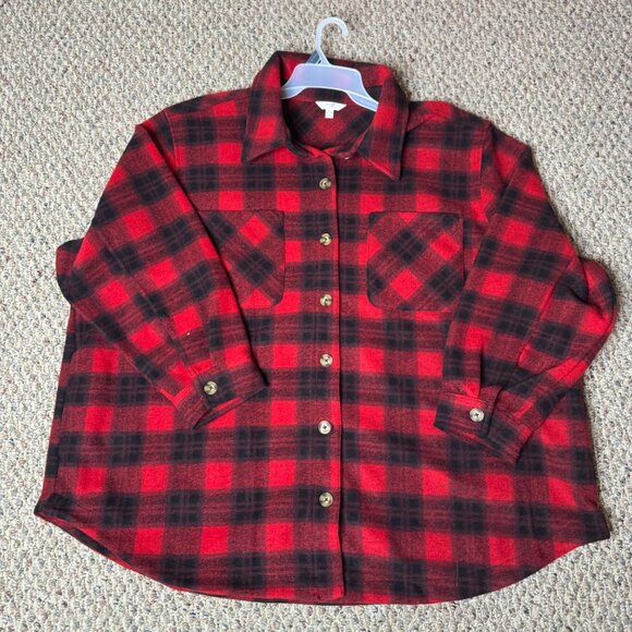Terra & Sky womens Red and black Plaid Button-Up Shirt 4X - Picture 1 of 9